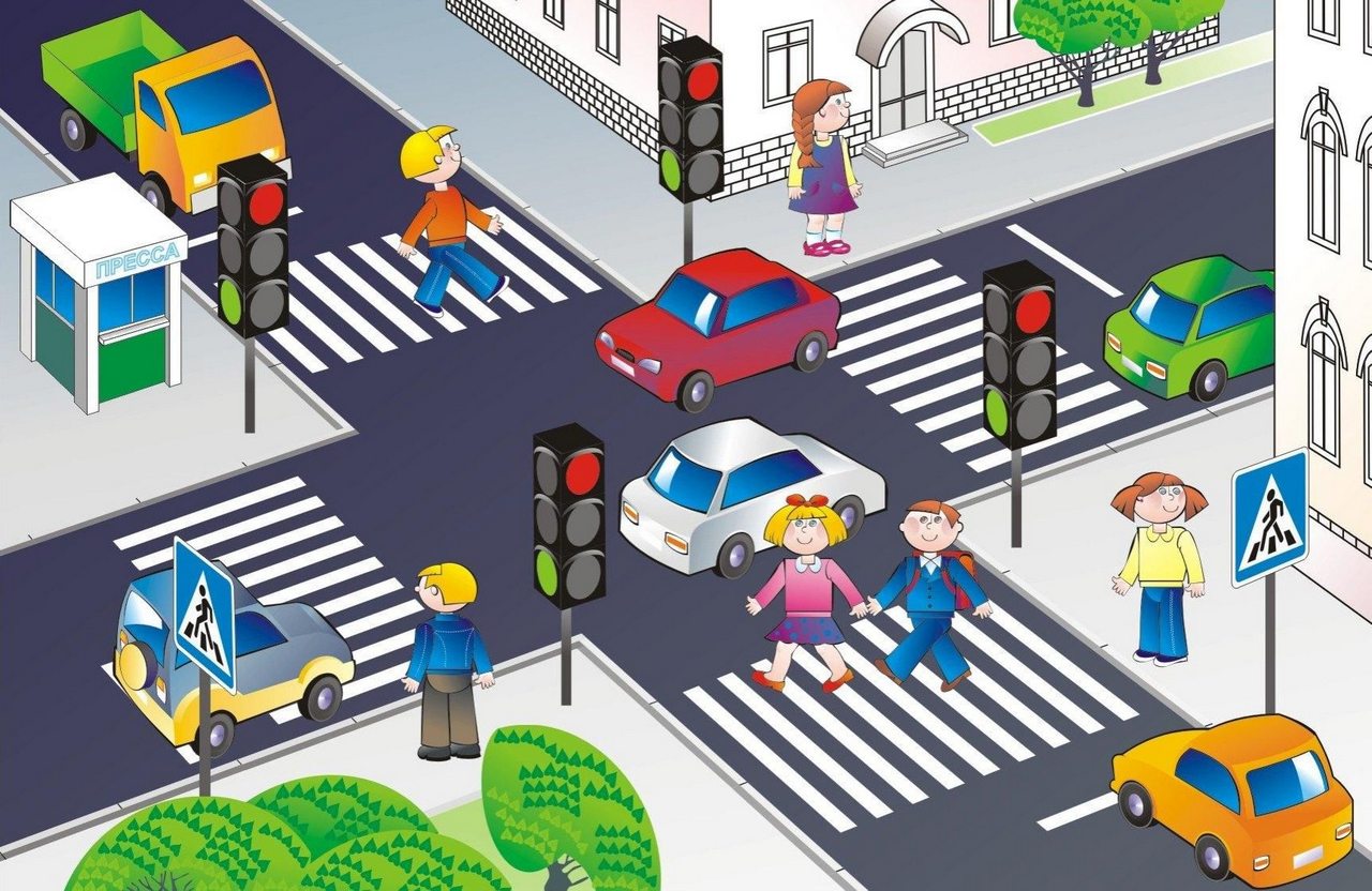 Рисунок пешеходный переход и светофор